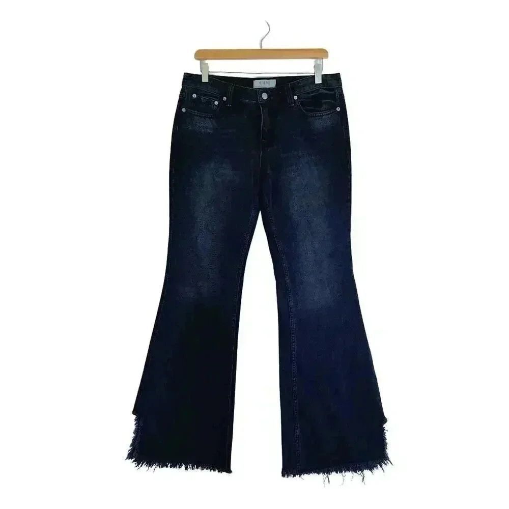 NWOT We the Free Black Bell Bottom Flared Distressed Jeans Women's Size 28